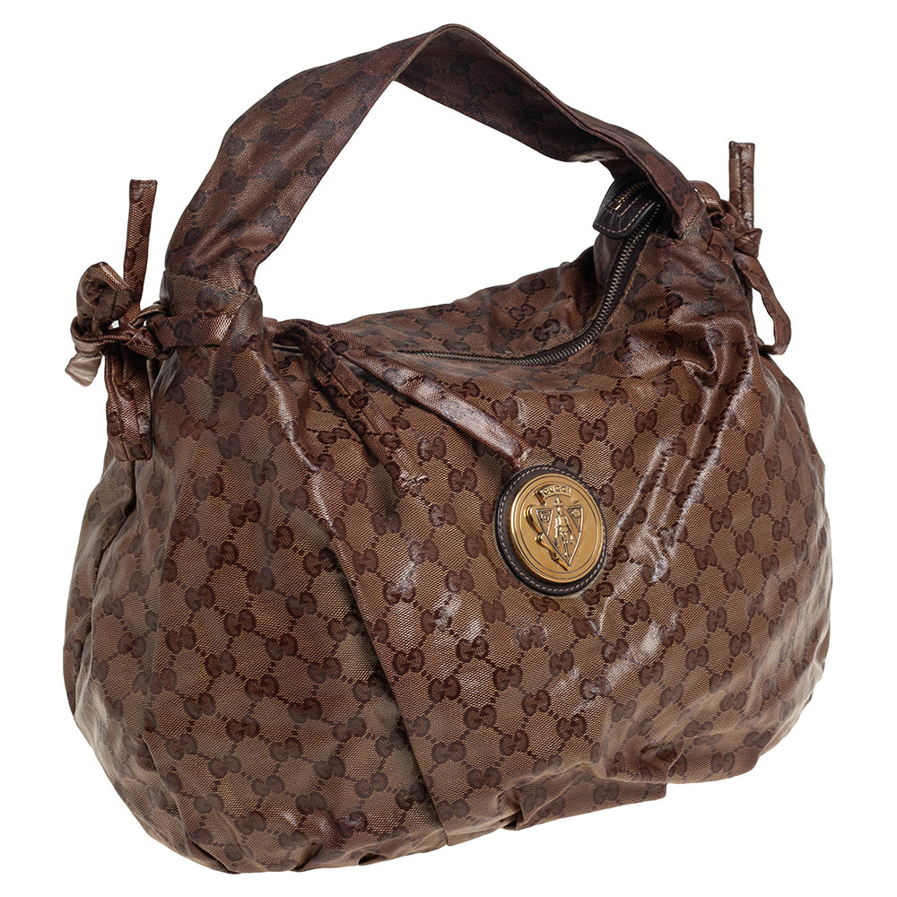 Gucci Beige GG Crystal Canvas Hysteria Hobo