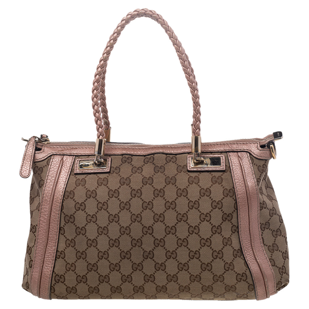 Gucci Beige GG Canvas and Leather Bell Satchel