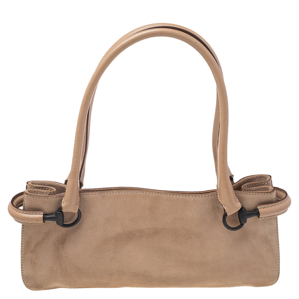 Gucci Beige Suede And Leather Shoulder Bag