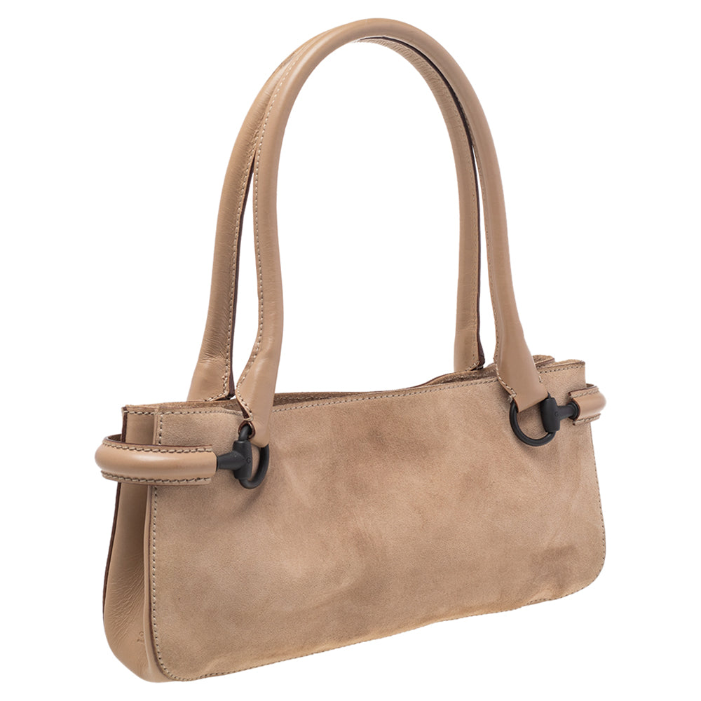 Gucci Beige Suede And Leather Shoulder Bag