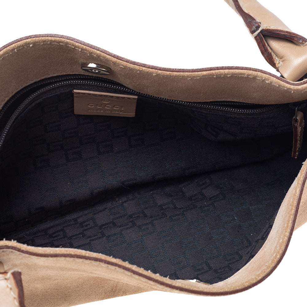 Gucci Beige Suede And Leather Shoulder Bag