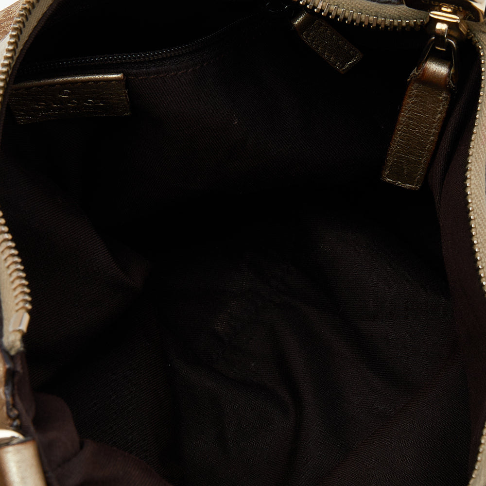 Gucci Beige/Gold GG Canvas And Leather D Ring Hobo