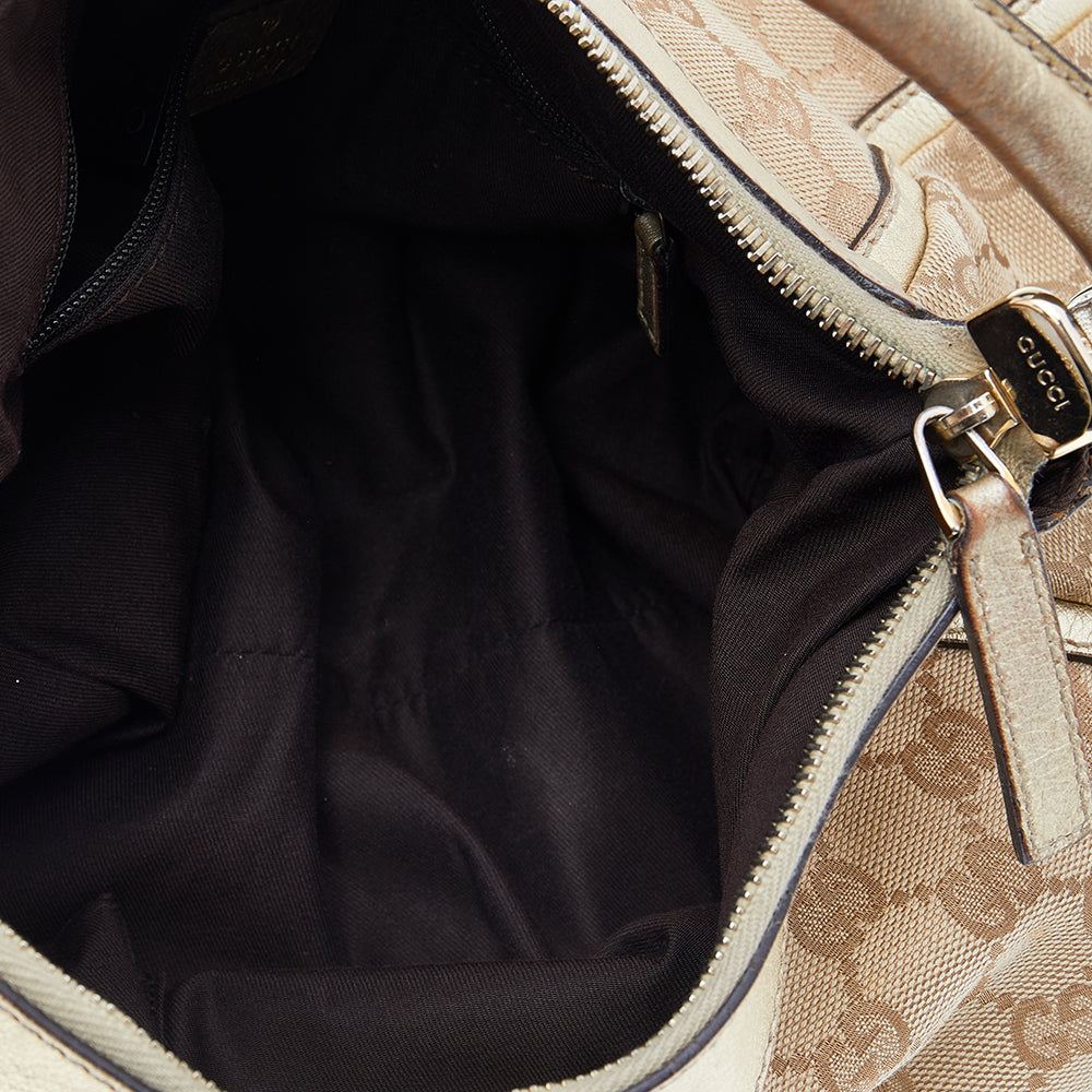 Gucci Beige/Gold GG Canvas And Leather D Ring Hobo