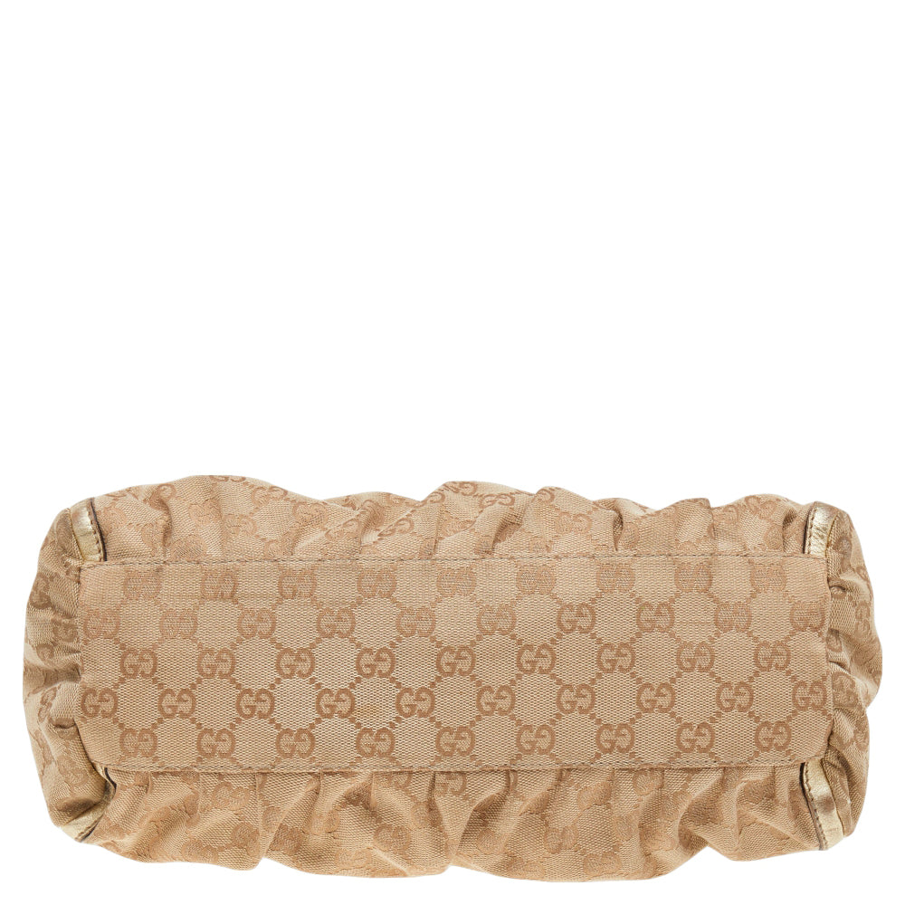 Gucci Beige/Gold GG Canvas And Leather D Ring Hobo