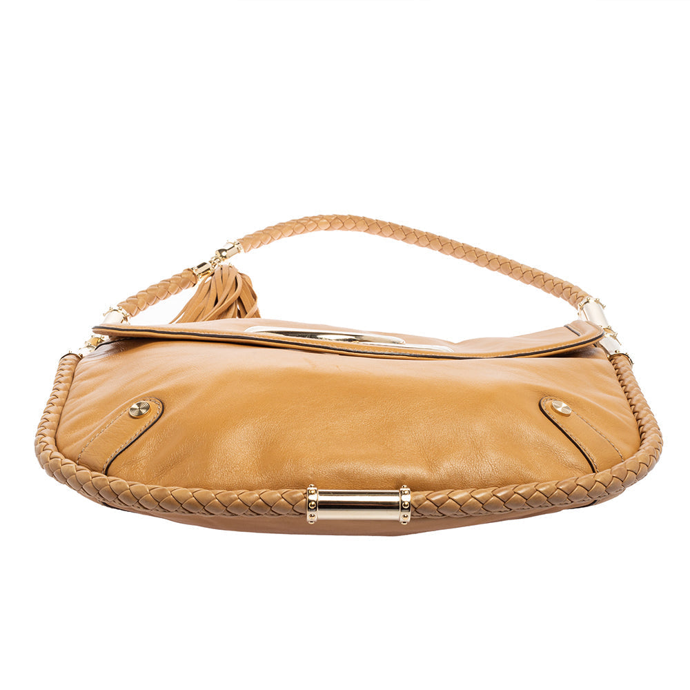 Gucci Beige Leather Medium Britt Tassel Hobo