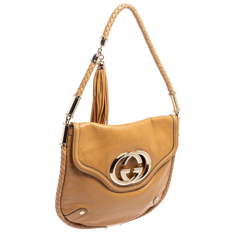Gucci Beige Leather Medium Britt Tassel Hobo