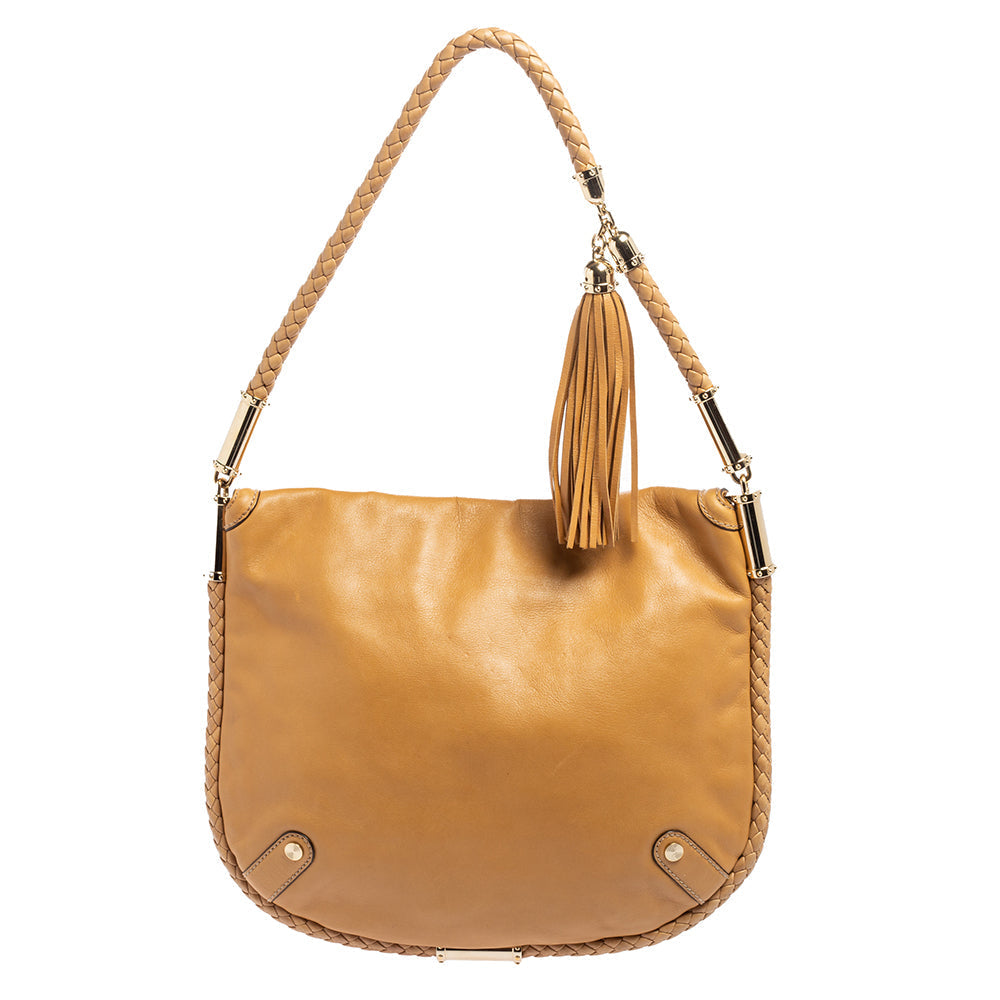 Gucci Beige Leather Medium Britt Tassel Hobo