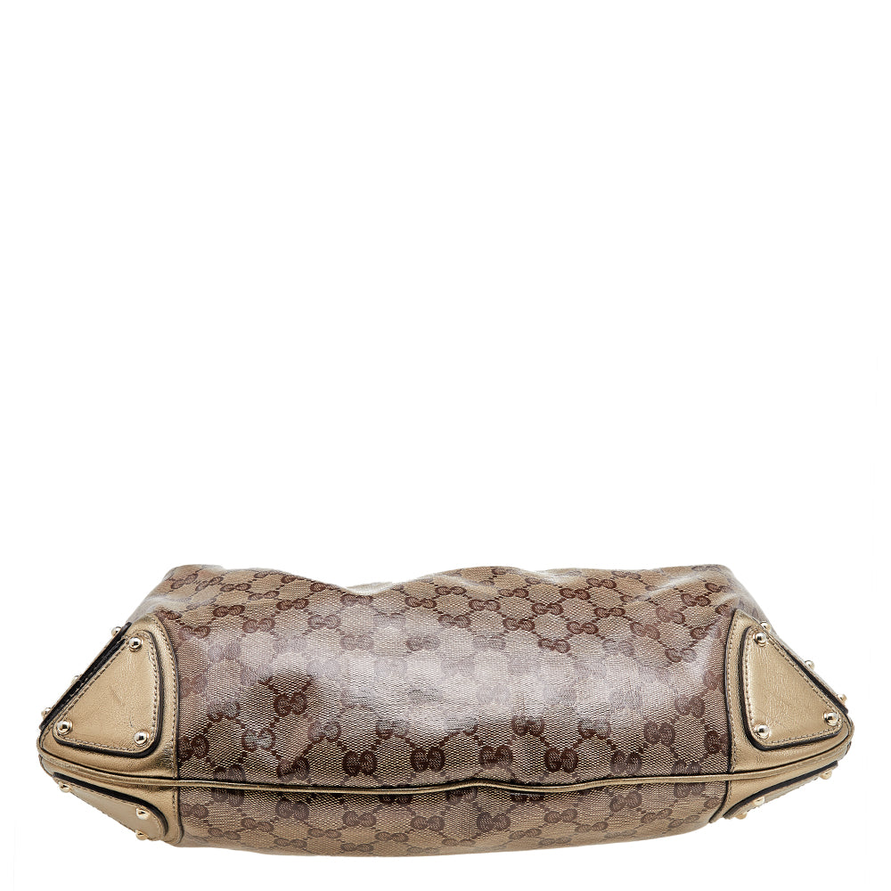 Gucci Beige/Gold GG Crystal Canvas and Leather Medium Babouska Indy Hobo