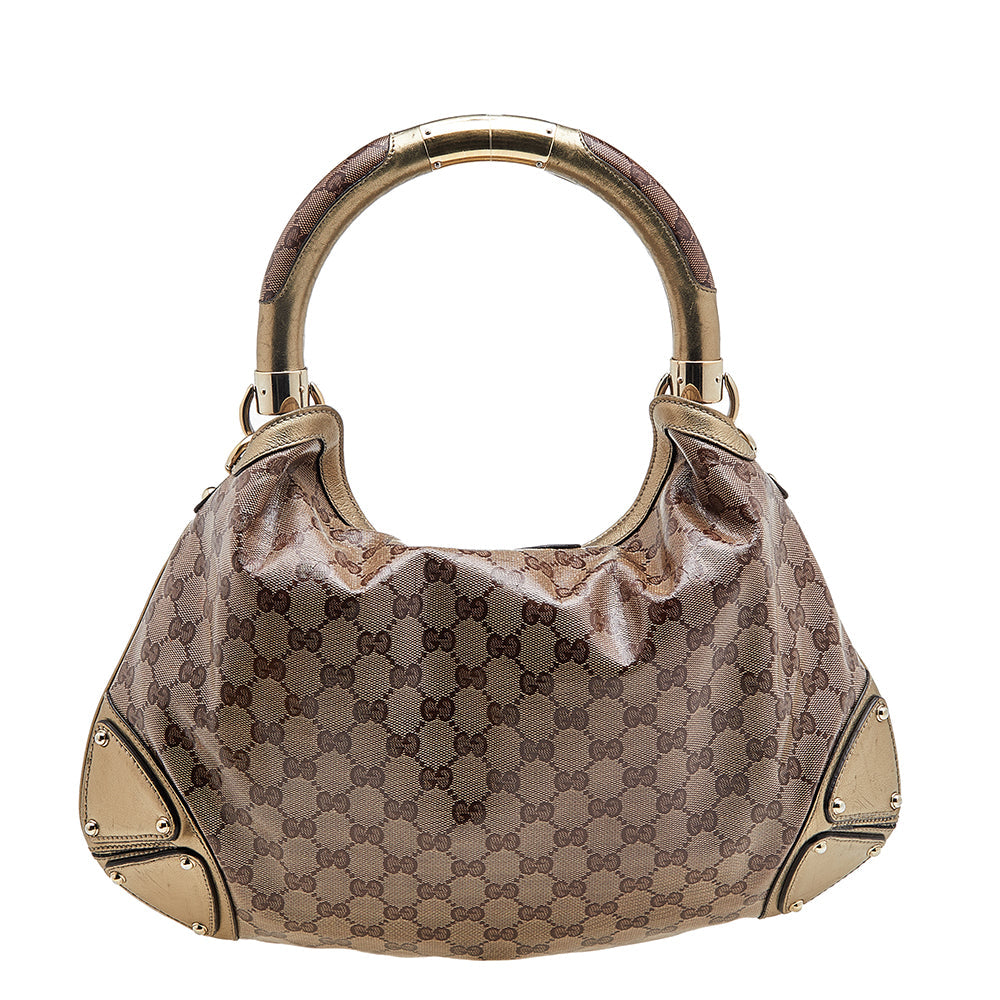 Gucci Beige/Gold GG Crystal Canvas and Leather Medium Babouska Indy Hobo