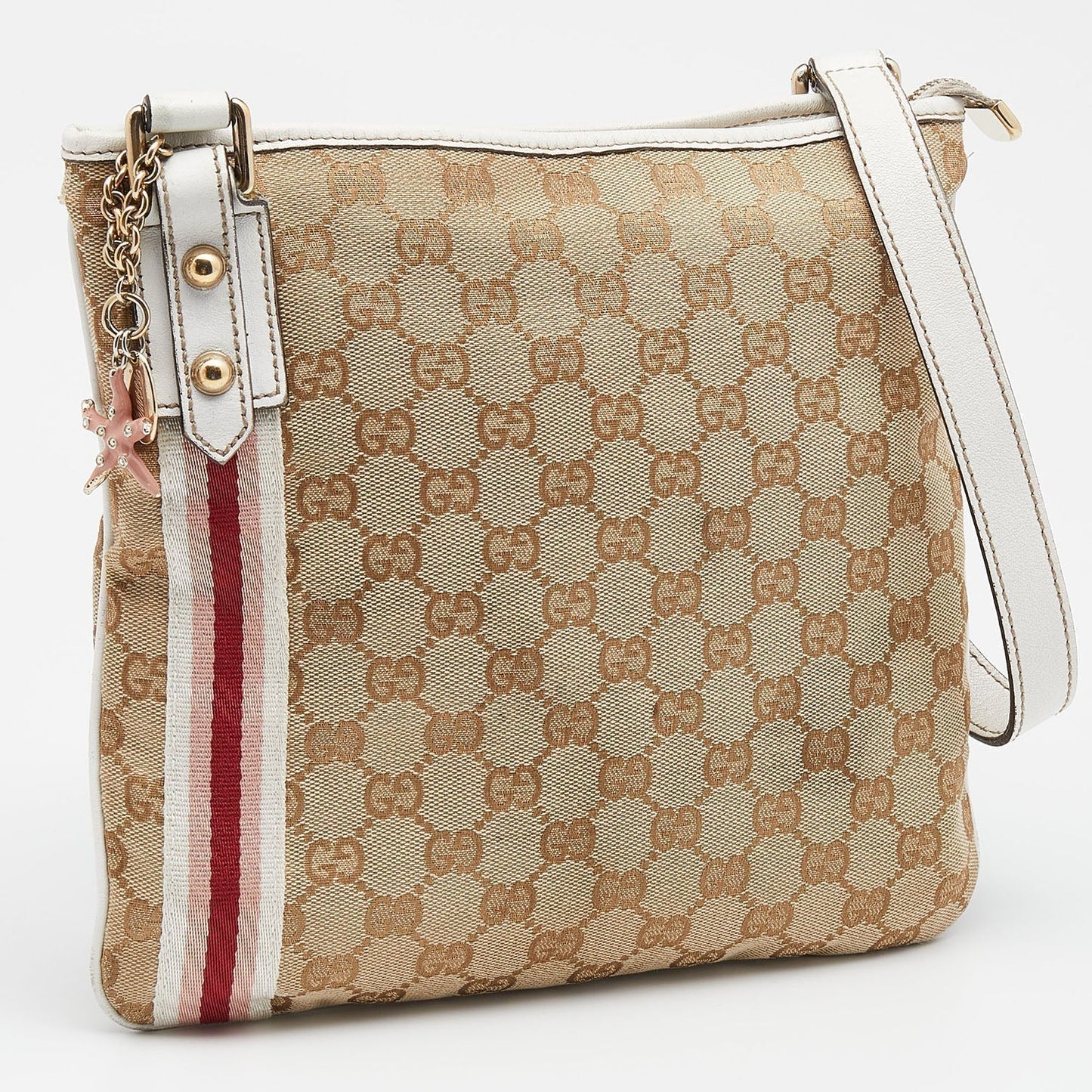 Gucci Beige/White GG Canvas And Leather Web Jolicoeur Charms Shoulder Bag