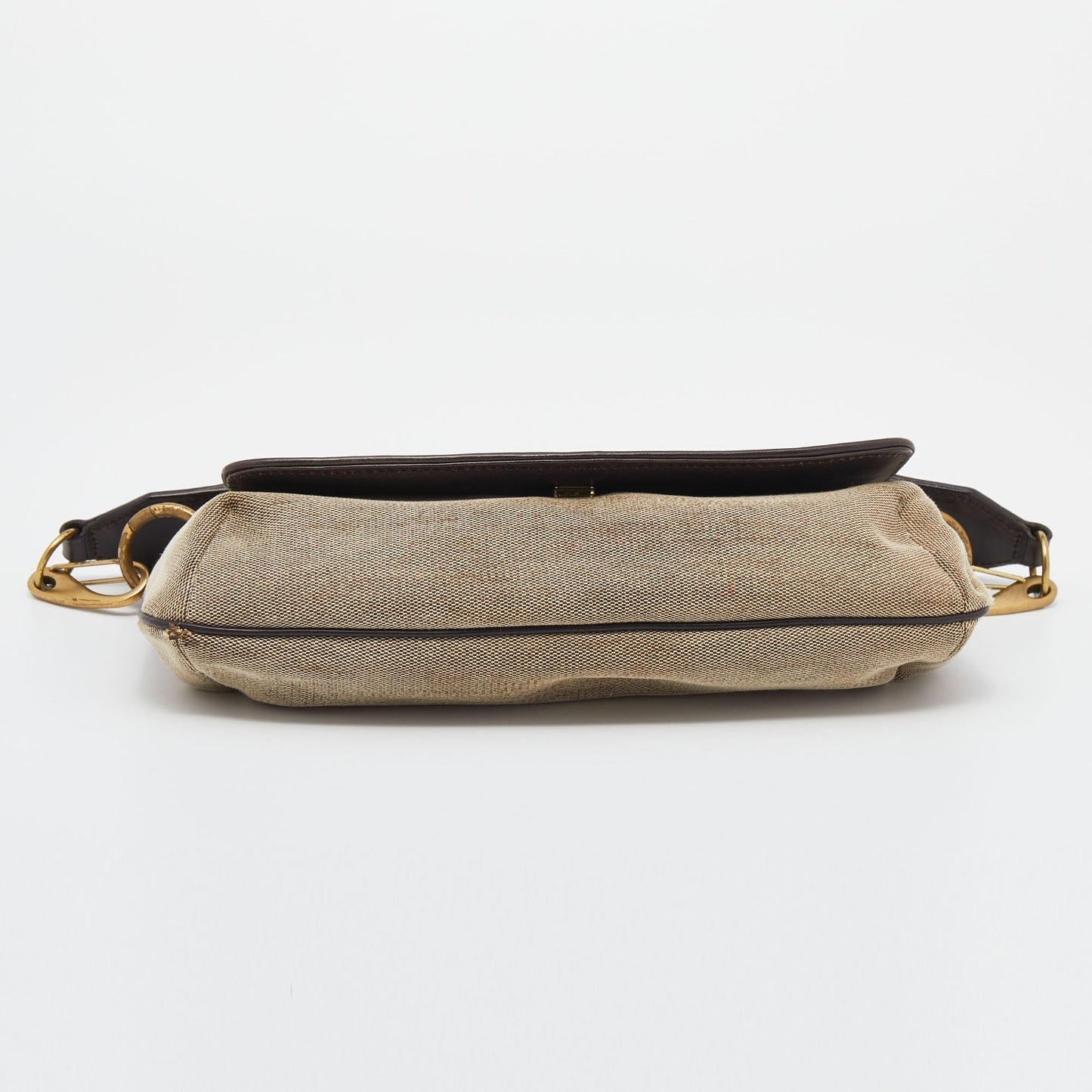 Gucci Beige/Brown Canvas And Leather Flap Shoulder Bag