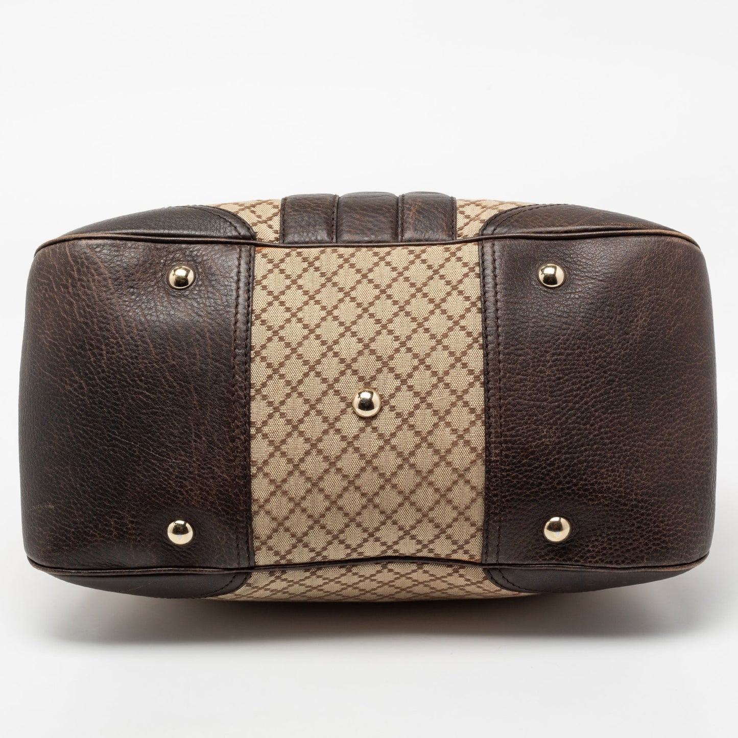 Gucci Beige/Brown Diamante Canvas And Leather Large Horsebit Catherine Satchel