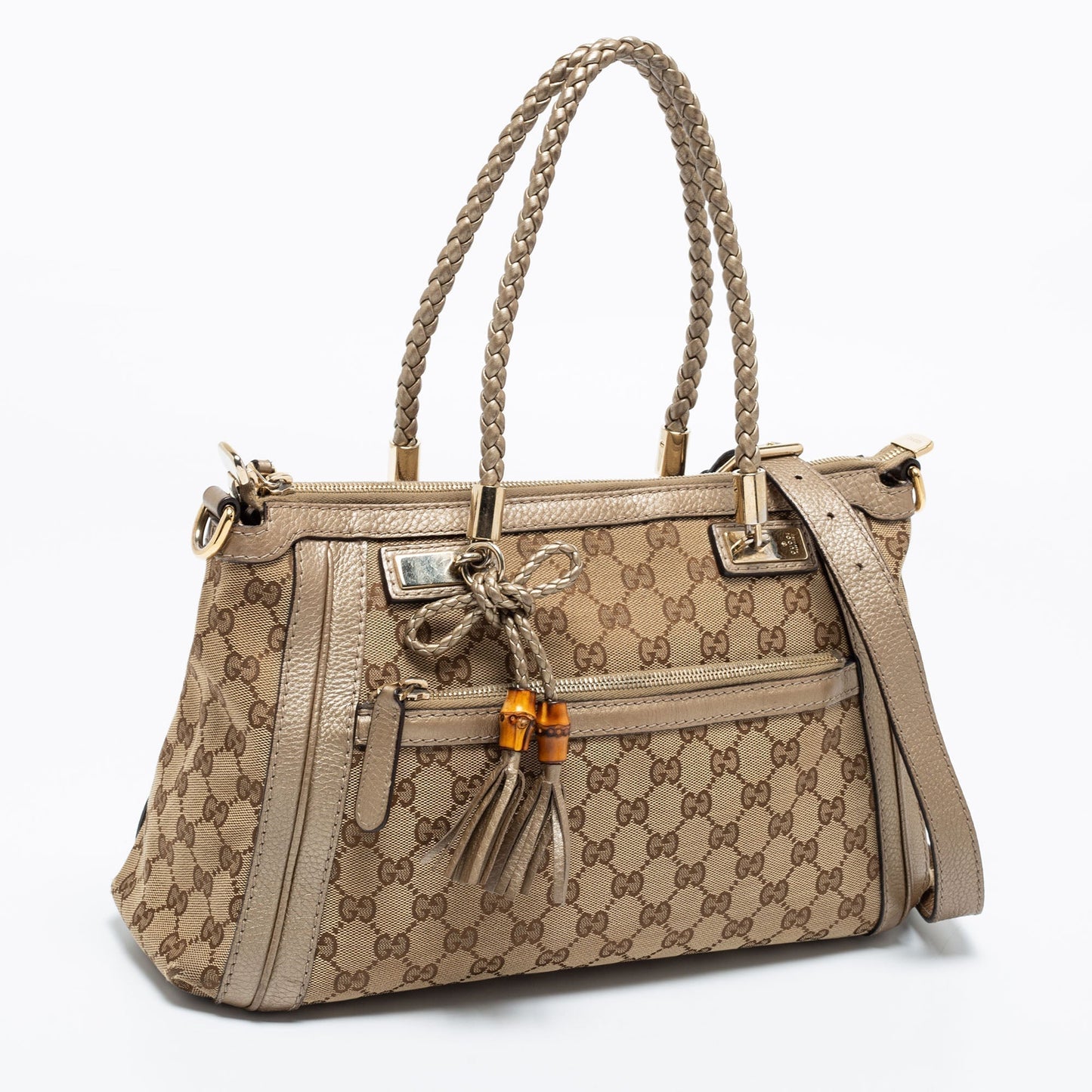 Gucci Beige/Gold GG Canvas and Leather Small Bella Tote