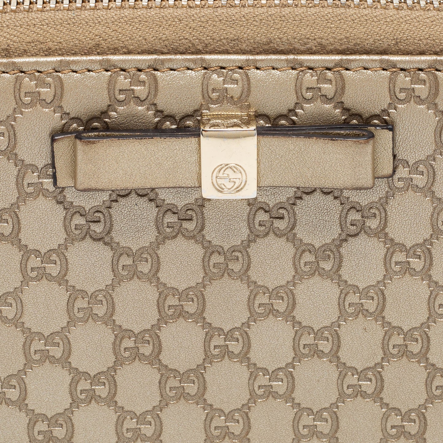 Gucci Metallic Beige Microguccissima Leather Bow  Zip Around Wallet