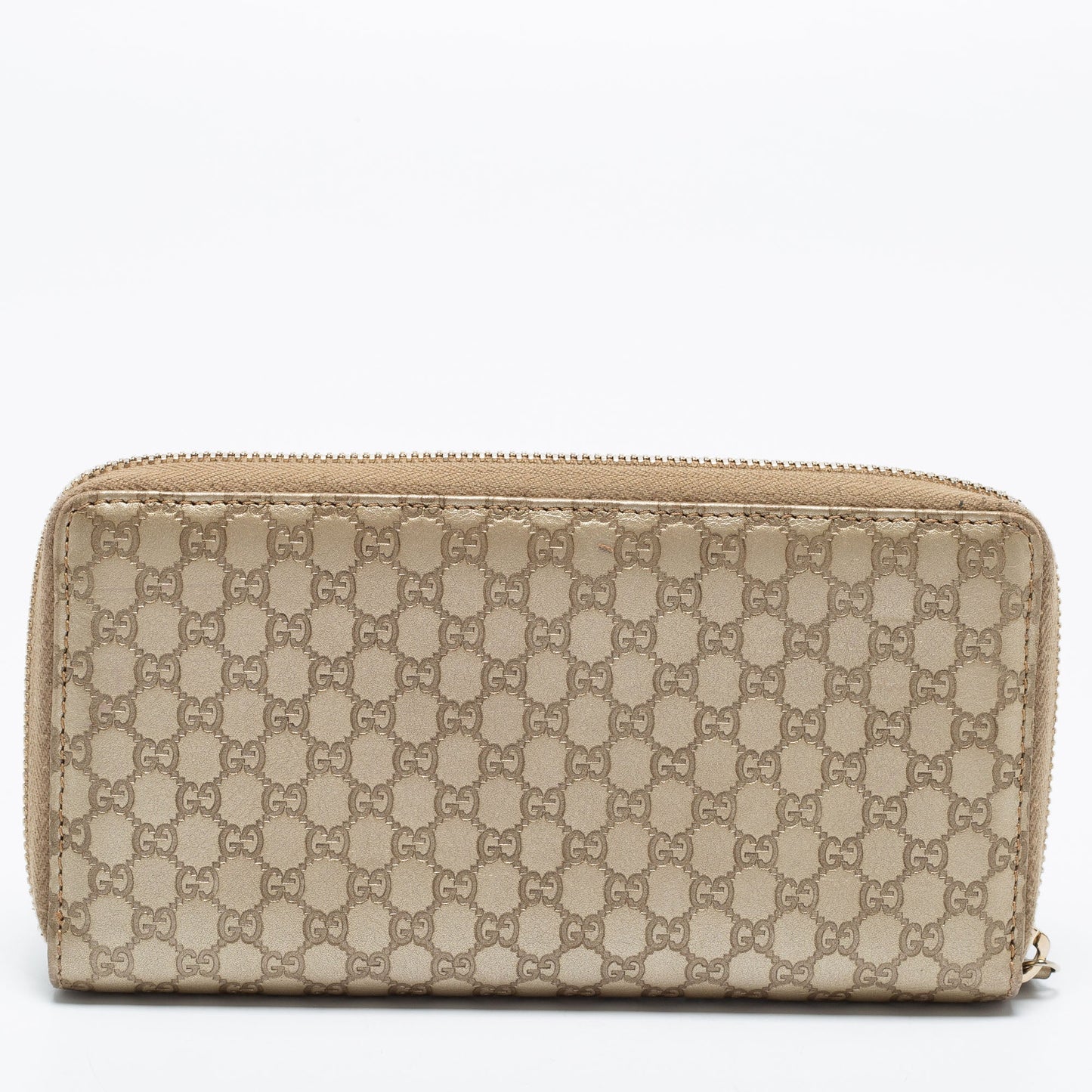 Gucci Metallic Beige Microguccissima Leather Bow  Zip Around Wallet