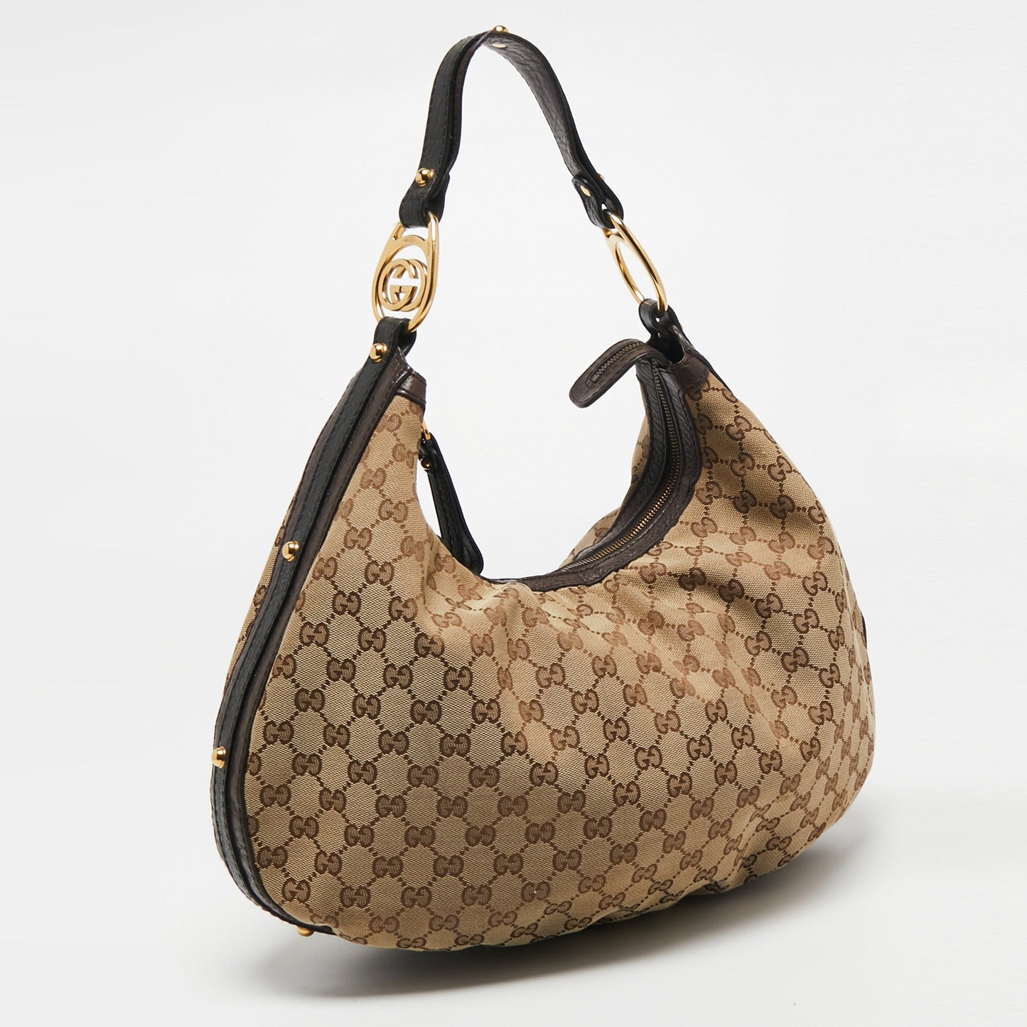 Gucci Beige/Brown GG Canvas and Leather Medium Interlocking G Hobo