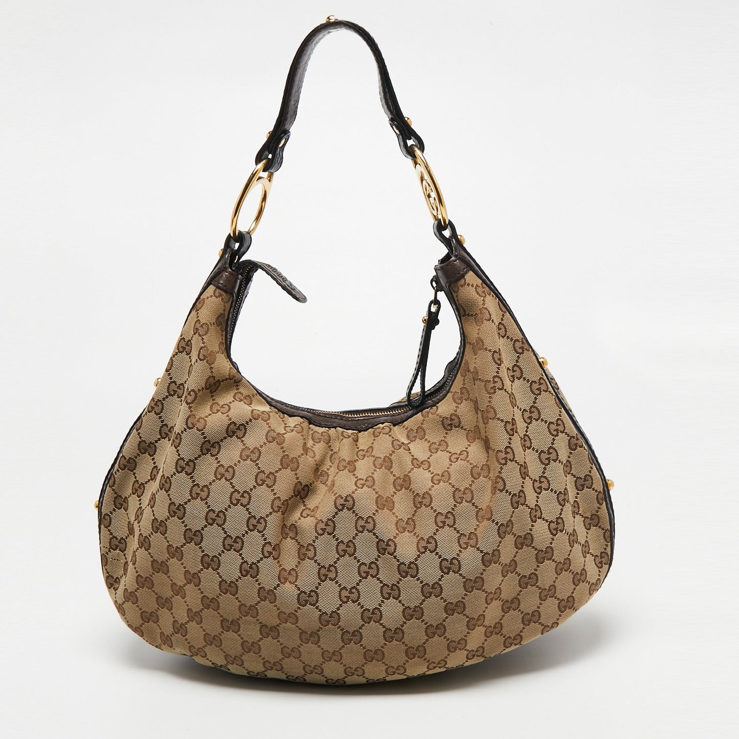 Gucci Beige/Brown GG Canvas and Leather Medium Interlocking G Hobo