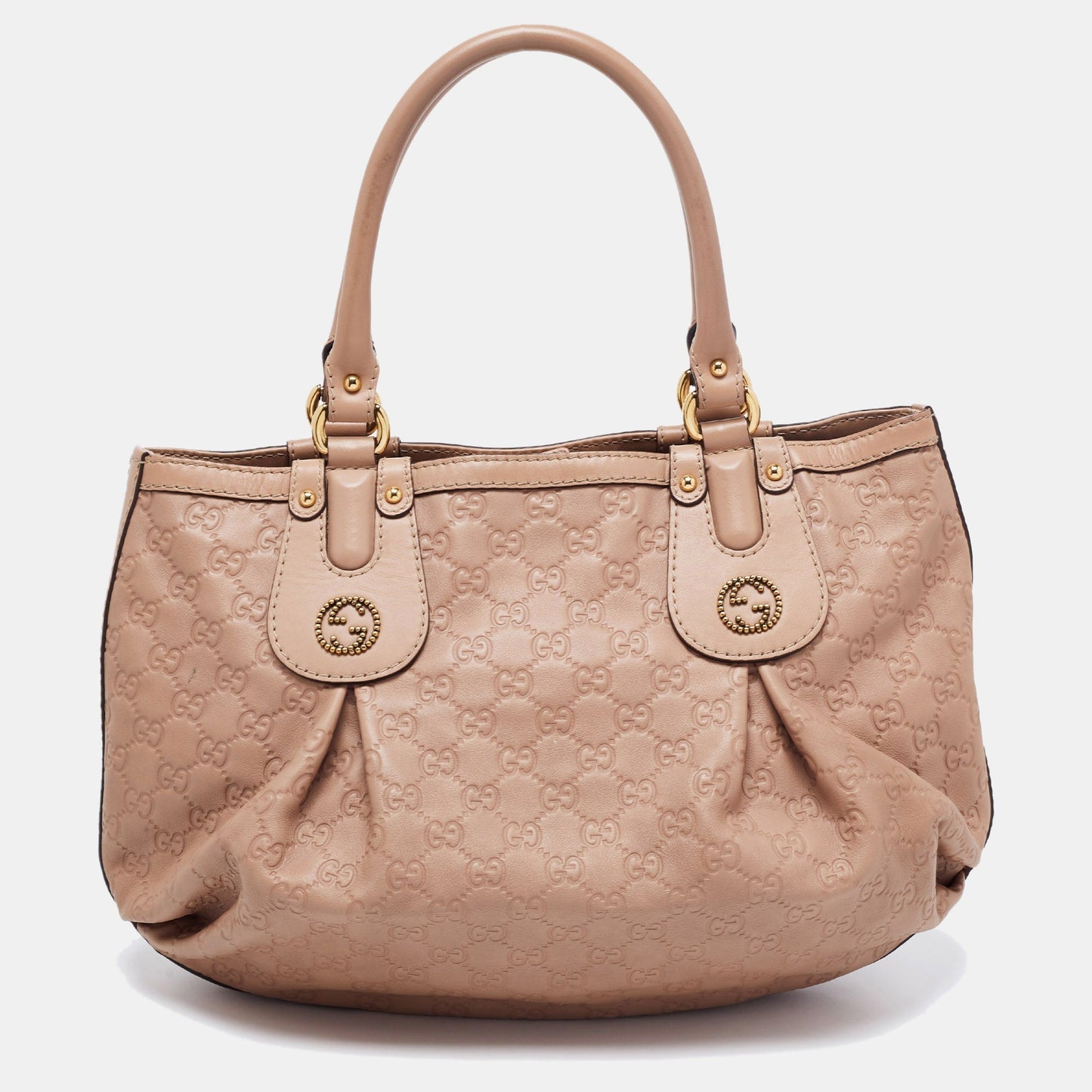 Gucci Beige Guccissima Leather Scarlett Stud Interlocking G Hobo