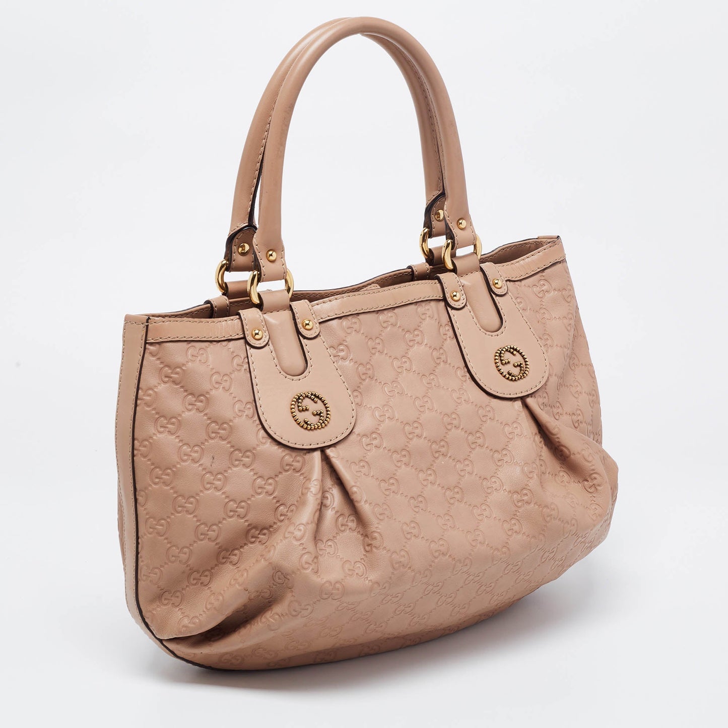Gucci Beige Guccissima Leather Scarlett Stud Interlocking G Hobo