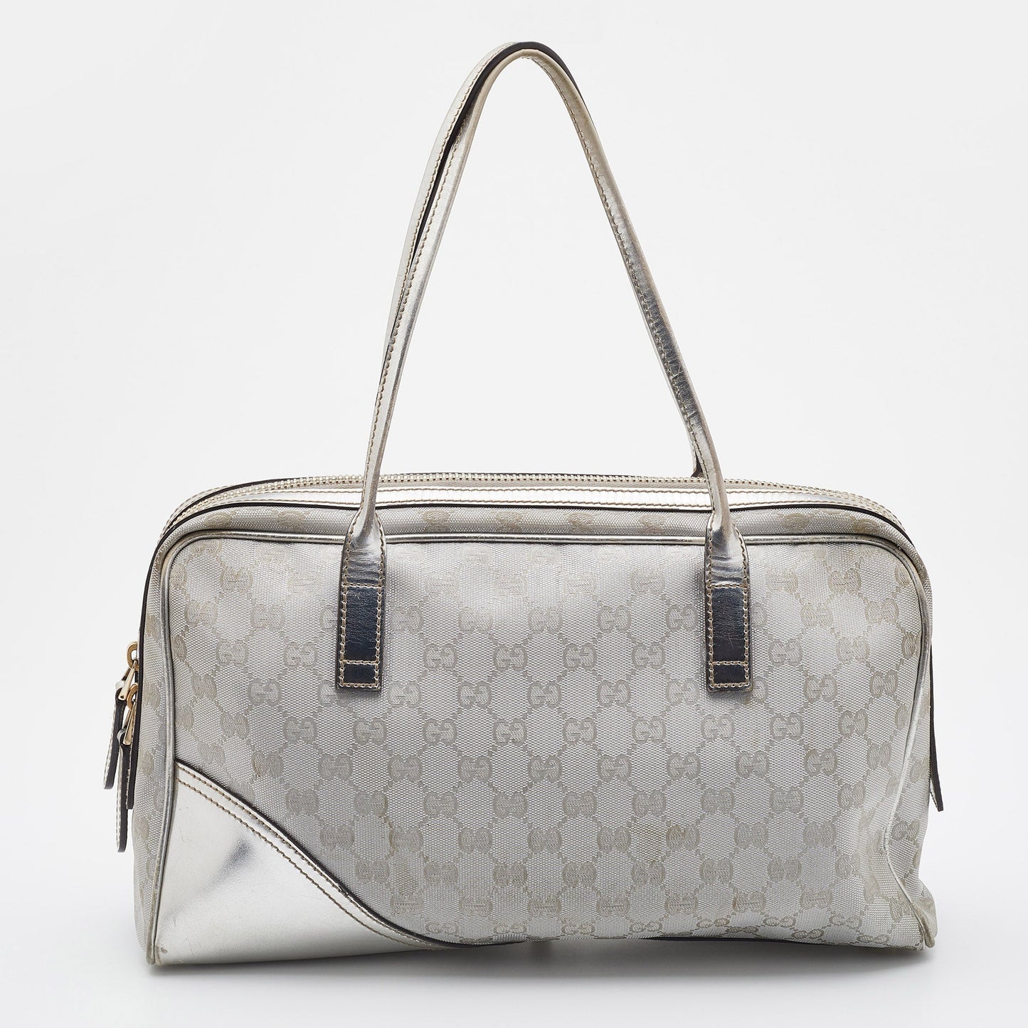 Gucci Silver GG Canvas and Leather New Britt Boston Bag