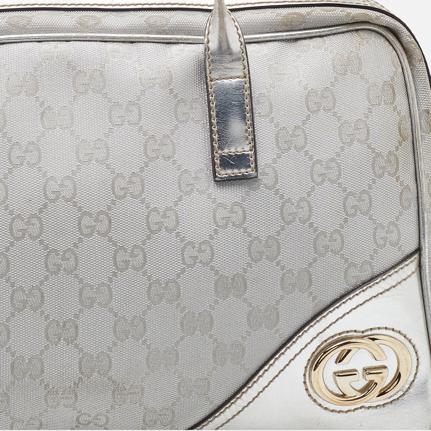 Gucci Silver GG Canvas and Leather New Britt Boston Bag