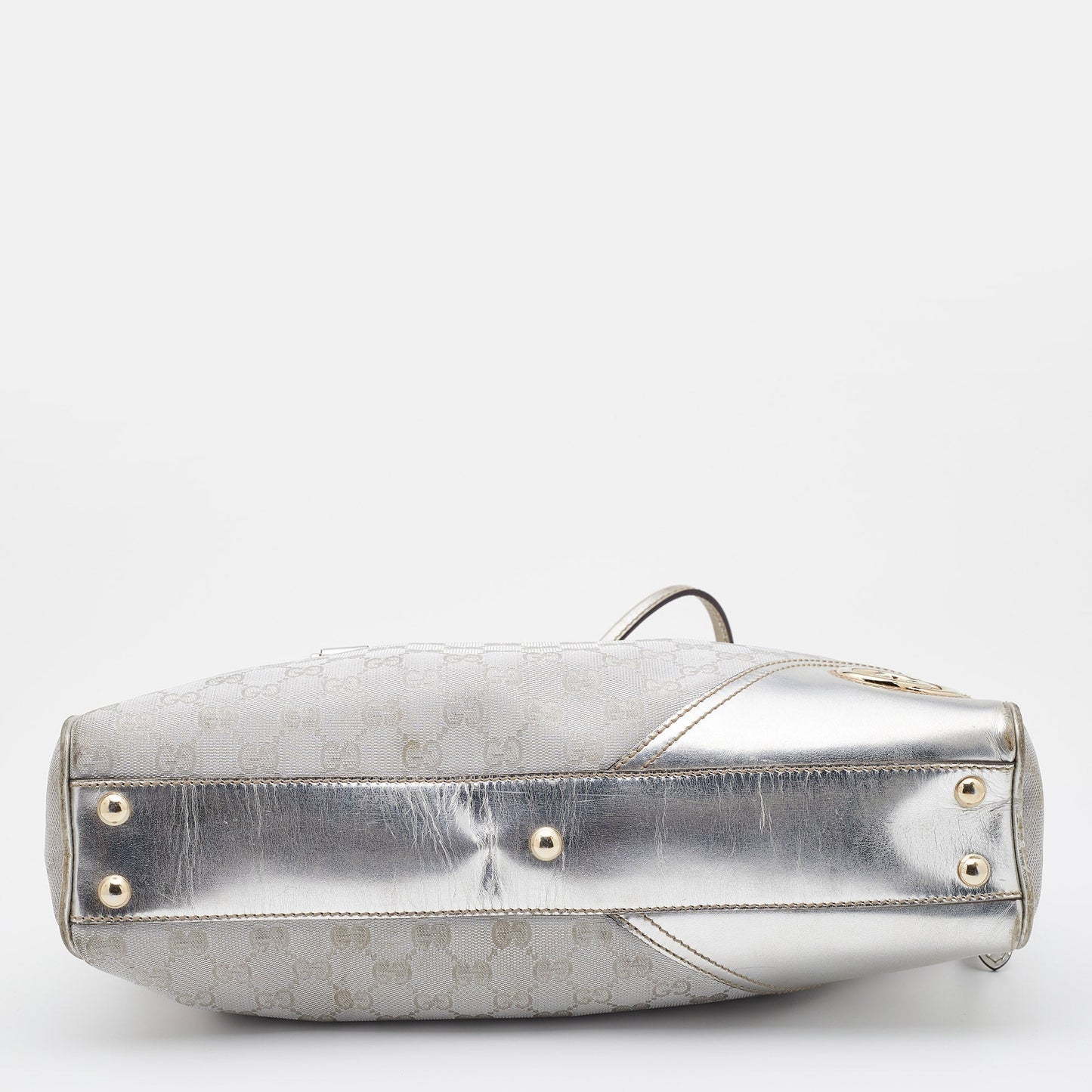 Gucci Silver GG Canvas and Leather New Britt Boston Bag