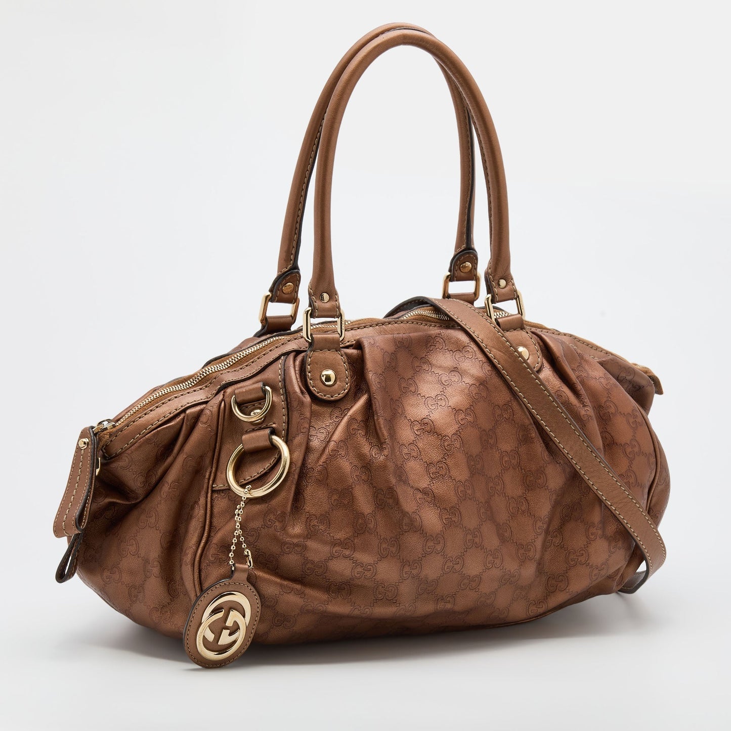 Gucci Bronze Guccissima Leather Medium Sukey Satchel