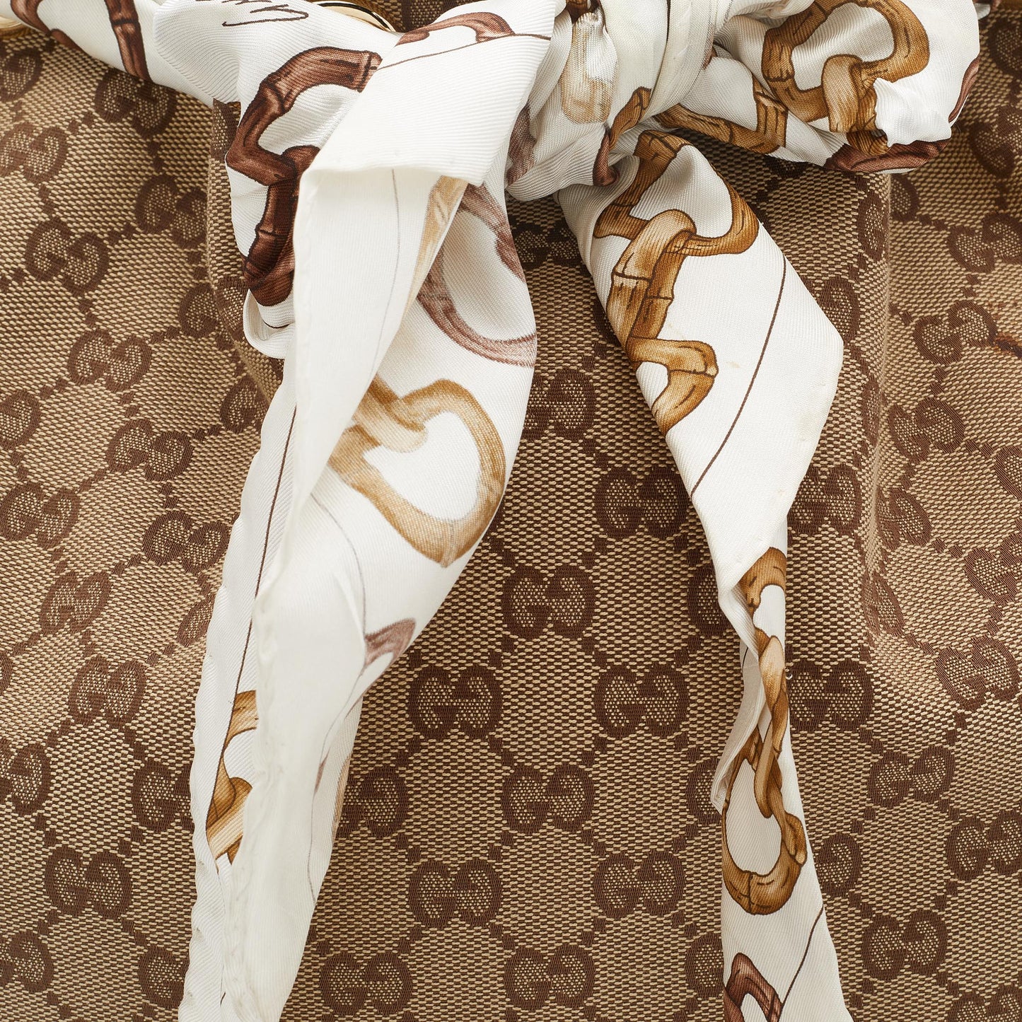 Gucci Beige/White GG Canvas and Leather Positano Scarf Hobo