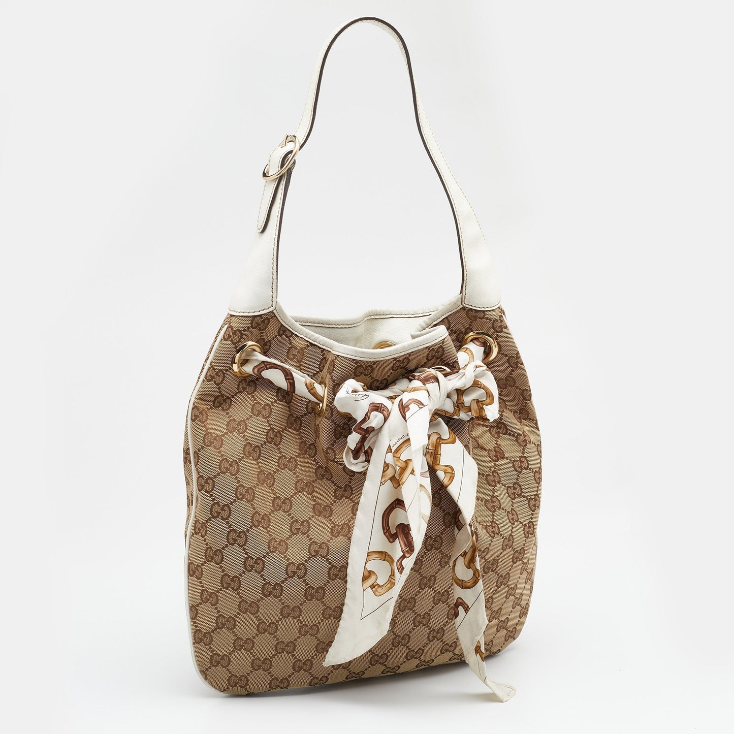 Gucci Beige/White GG Canvas and Leather Positano Scarf Hobo