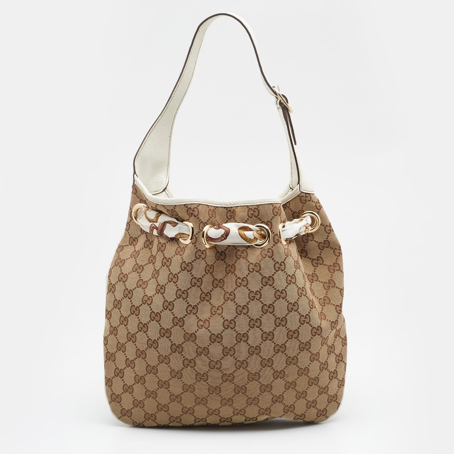 Gucci Beige/White GG Canvas and Leather Positano Scarf Hobo