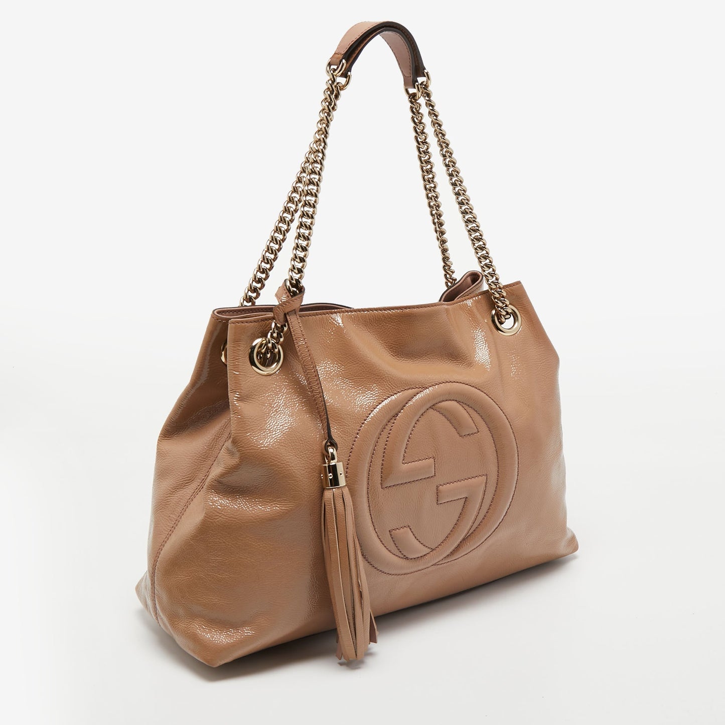 Gucci  Beige Patent Leather Medium Soho Chain Tote