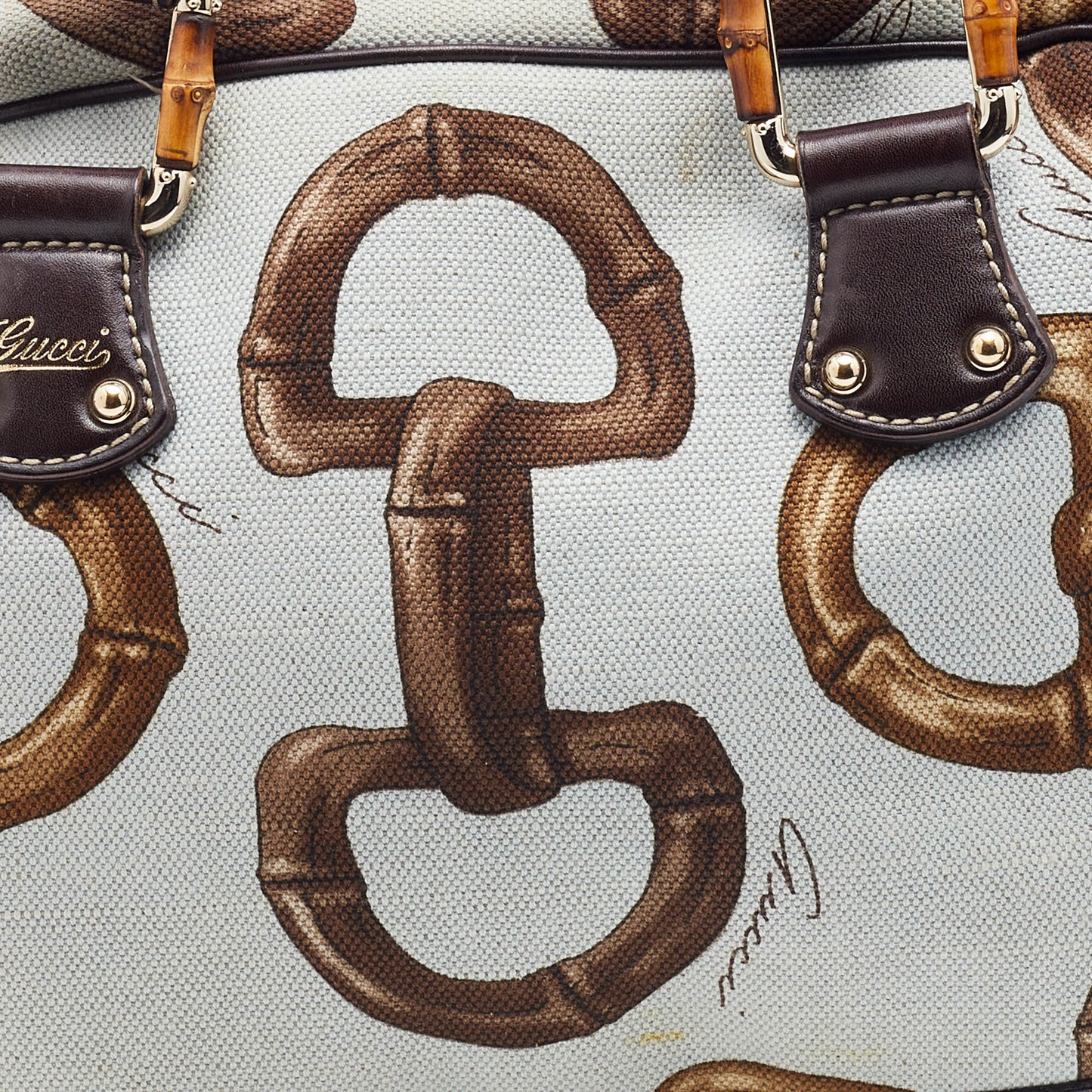 Gucci Multicolor Horsebit Print Canvas and Leather Bamboo Boston Bag