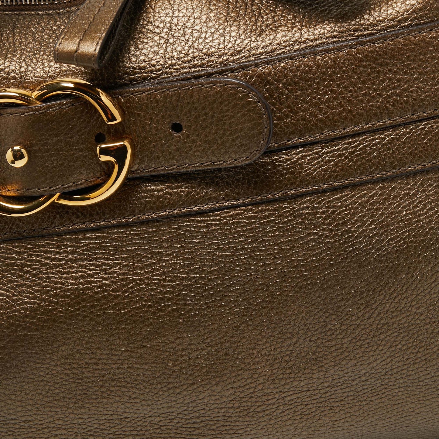 Gucci Metallic Olive Green Leather Medium Ride Tote