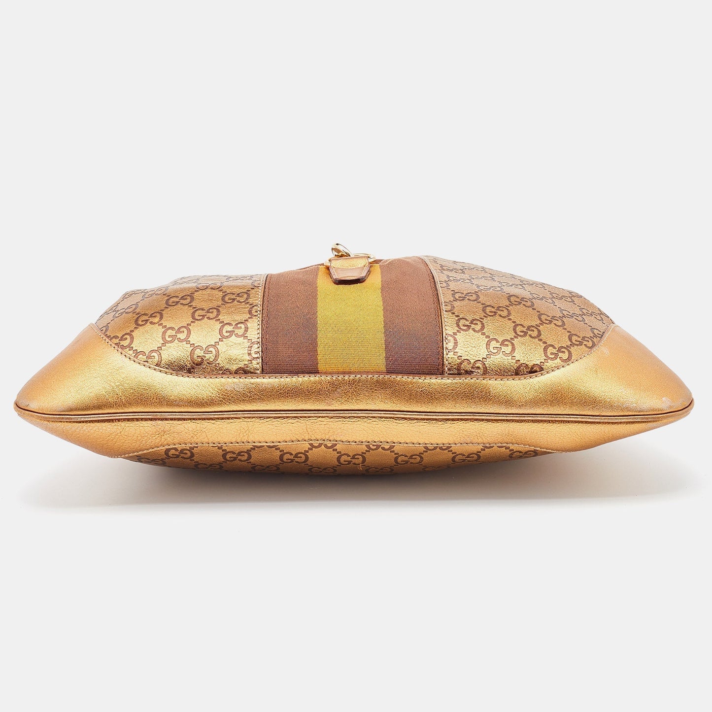 Gucci Gold Guccissima Leather Web Jackie O Bouvier Medium Hobo