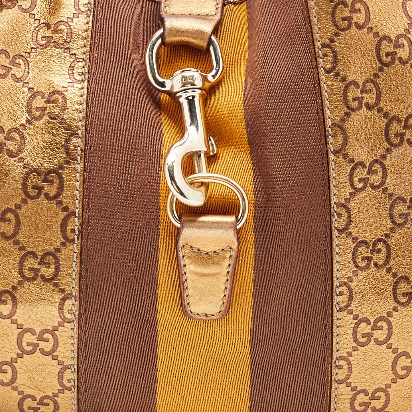 Gucci Gold Guccissima Leather Web Jackie O Bouvier Medium Hobo