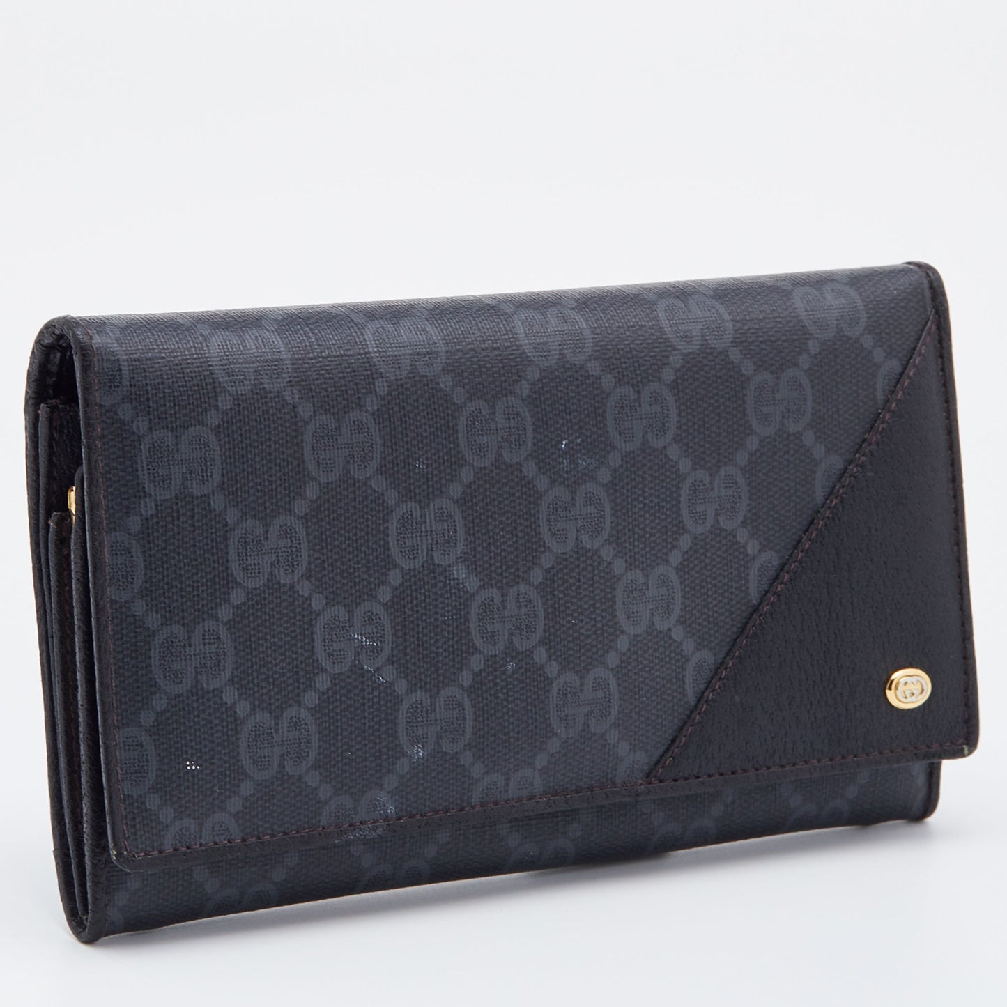 Gucci Black GG Supreme Canvas and Leather Flap Continental Wallet