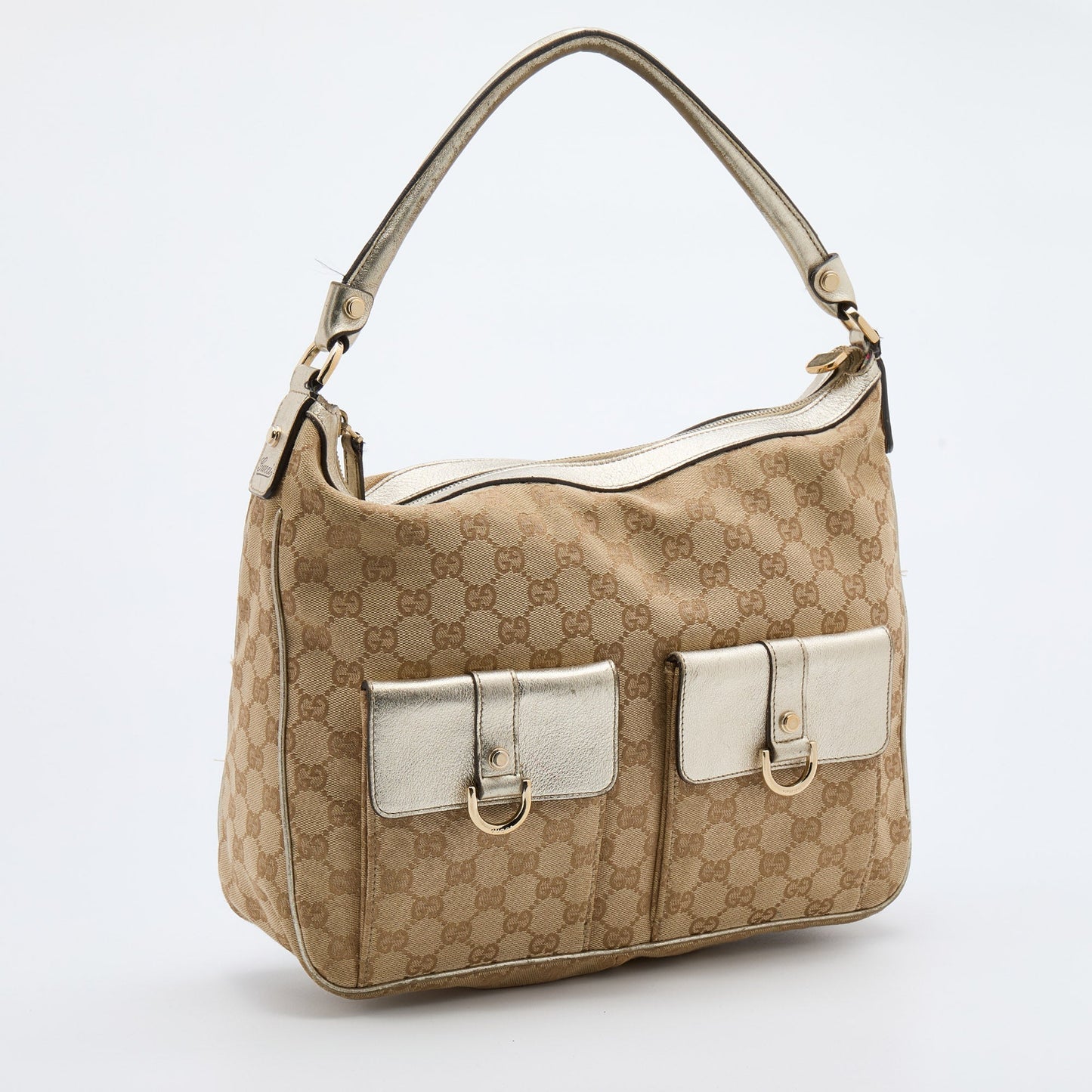 Gucci Beige/Gold GG Canvas and Leather Abbey D-Ring Hobo