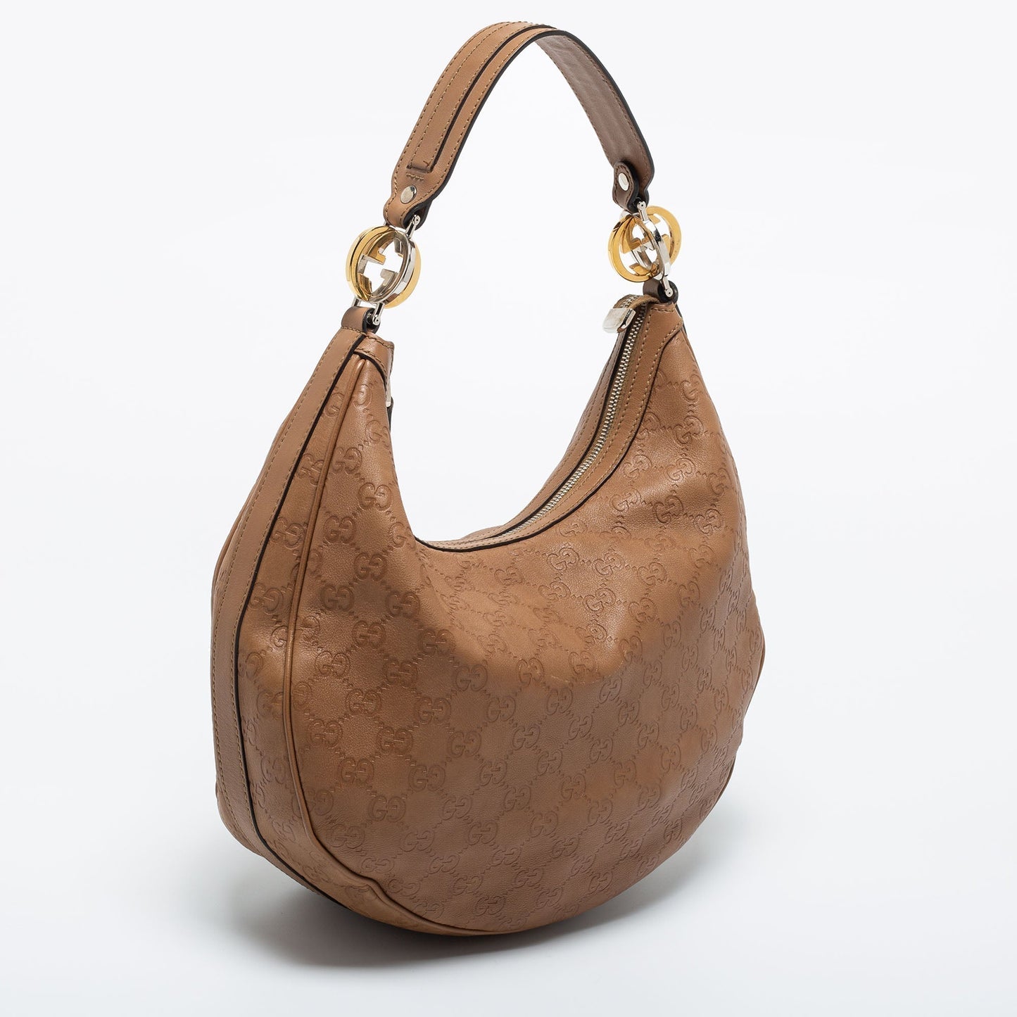 Gucci brown Guccissima Leather Medium GG Twins Hobo