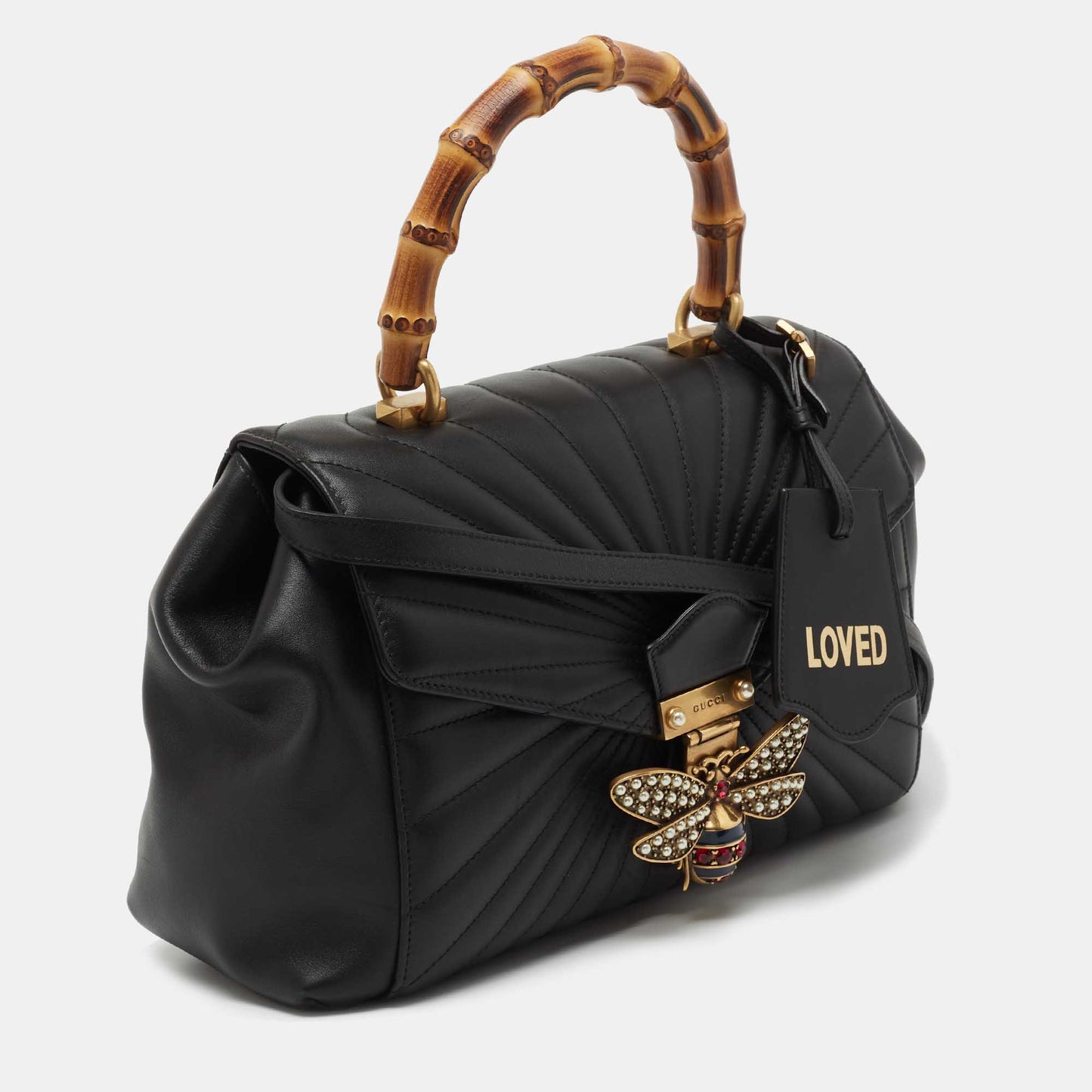 Gucci Black Quilted Leather Medium Queen Margaret Bamboo Top Handle Bag