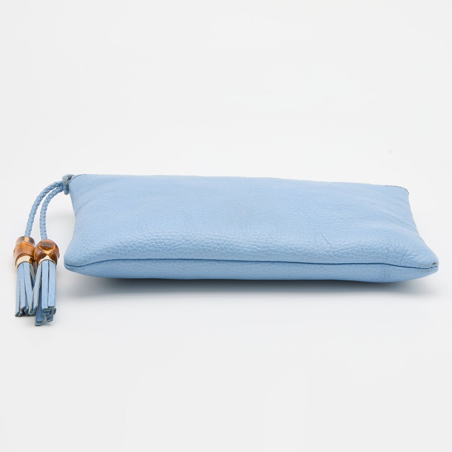 GUCCI Light Blue Leather Bamboo Tassel Clutch