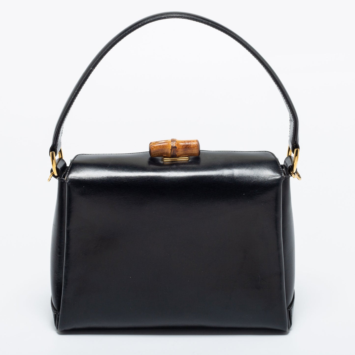 Gucci Black Leather Bamboo Top Handle Bag