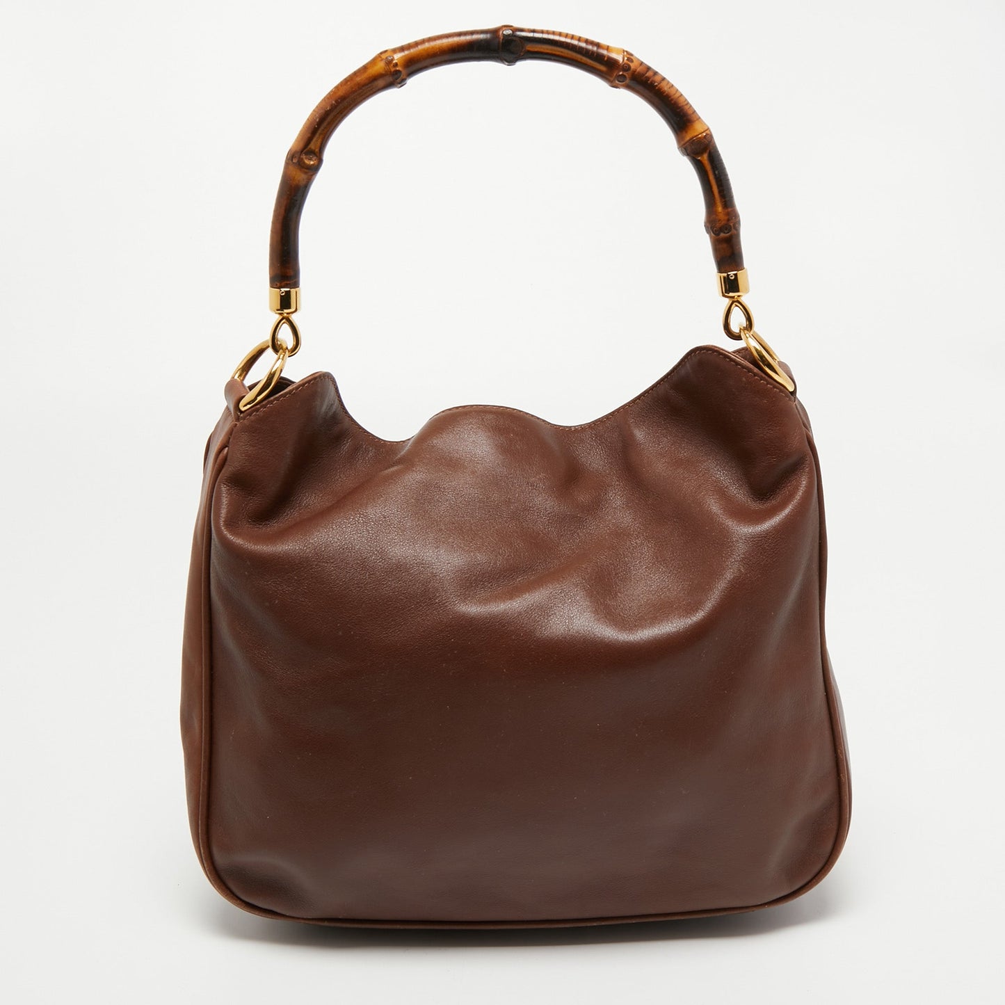 Gucci Brown Leather Bamboo Top Handle Bag