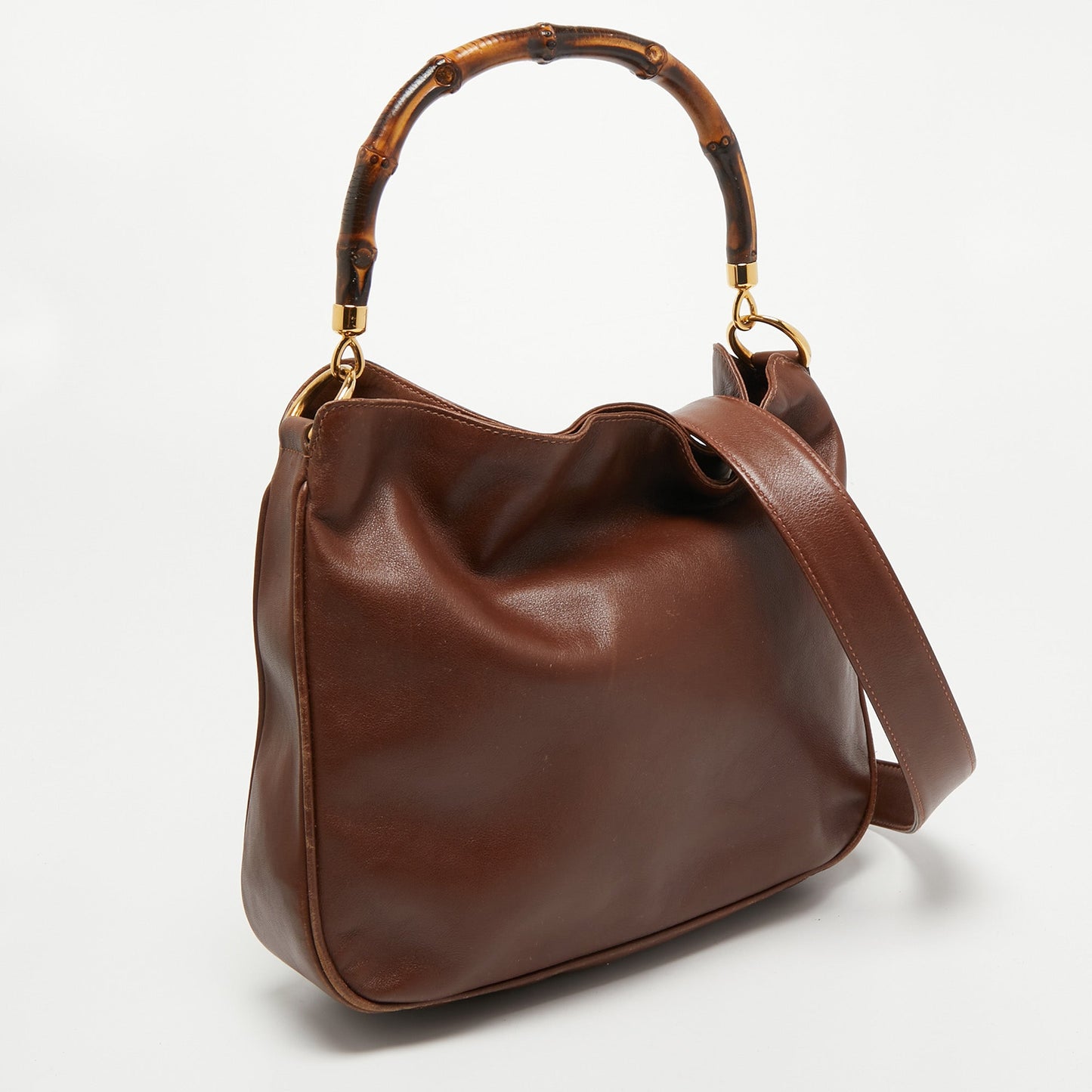 Gucci Brown Leather Bamboo Top Handle Bag
