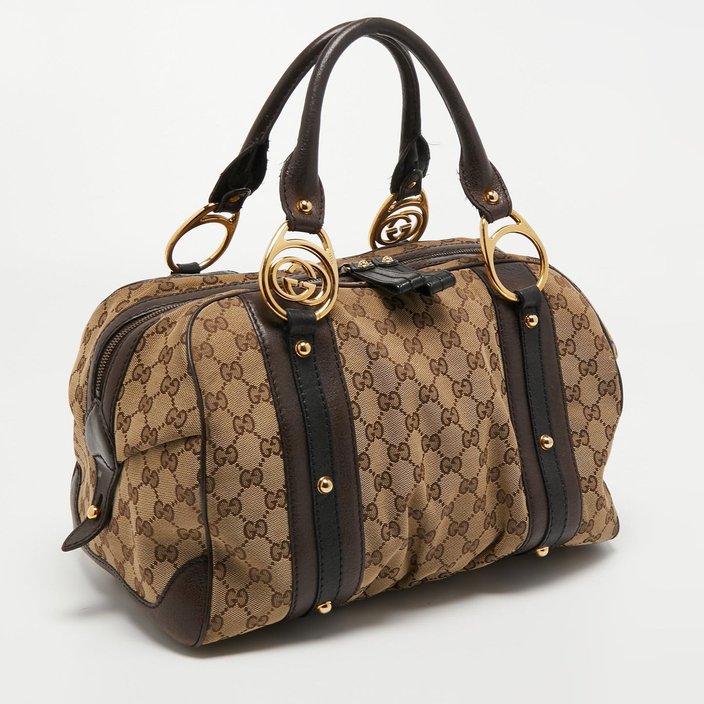 Gucci Beige/Brown Canvas and Leather Interlocking Boston Bag