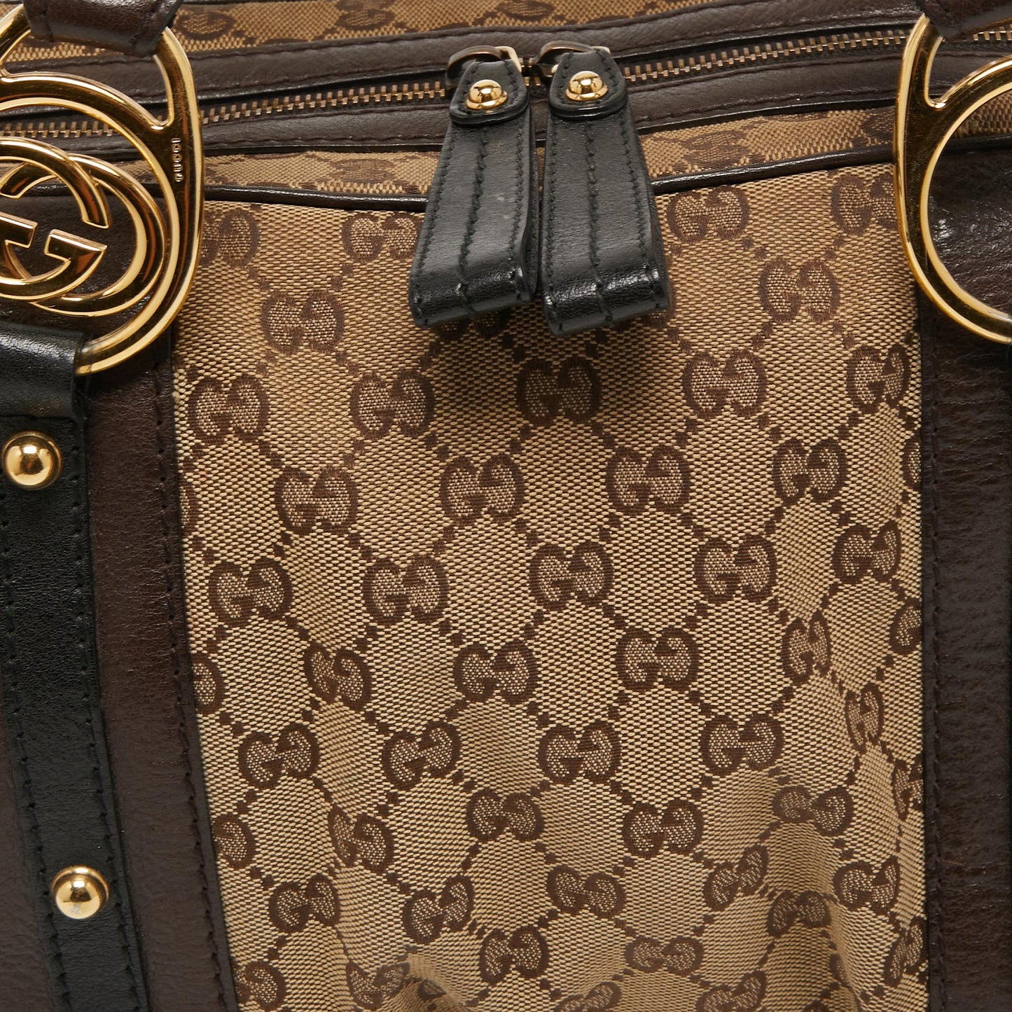 Gucci Beige/Brown Canvas and Leather Interlocking Boston Bag