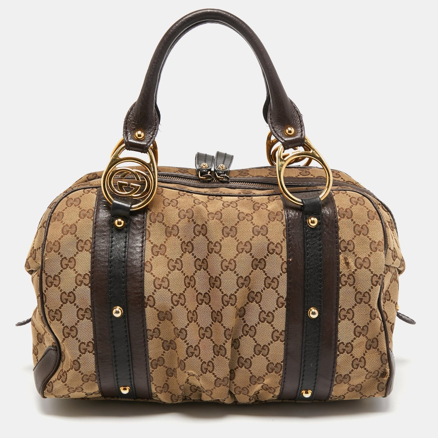 Gucci Beige/Brown Canvas and Leather Interlocking Boston Bag
