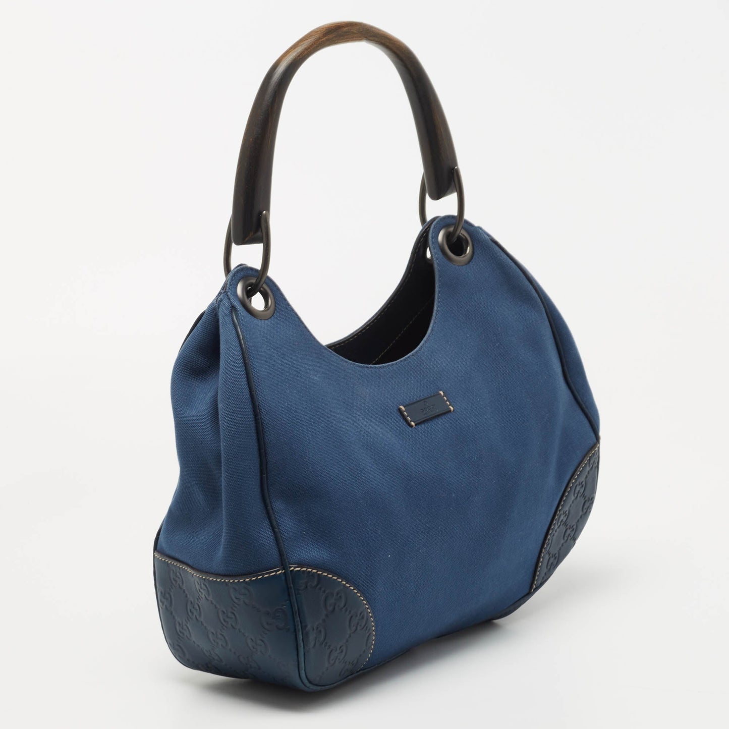 Gucci Blue Guccissima Leather and Canvas Hobo