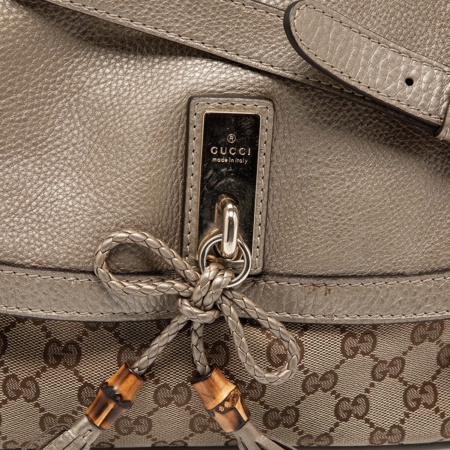 Gucci Beige/Gold GG Canvas and Leather Bella Flap Bag