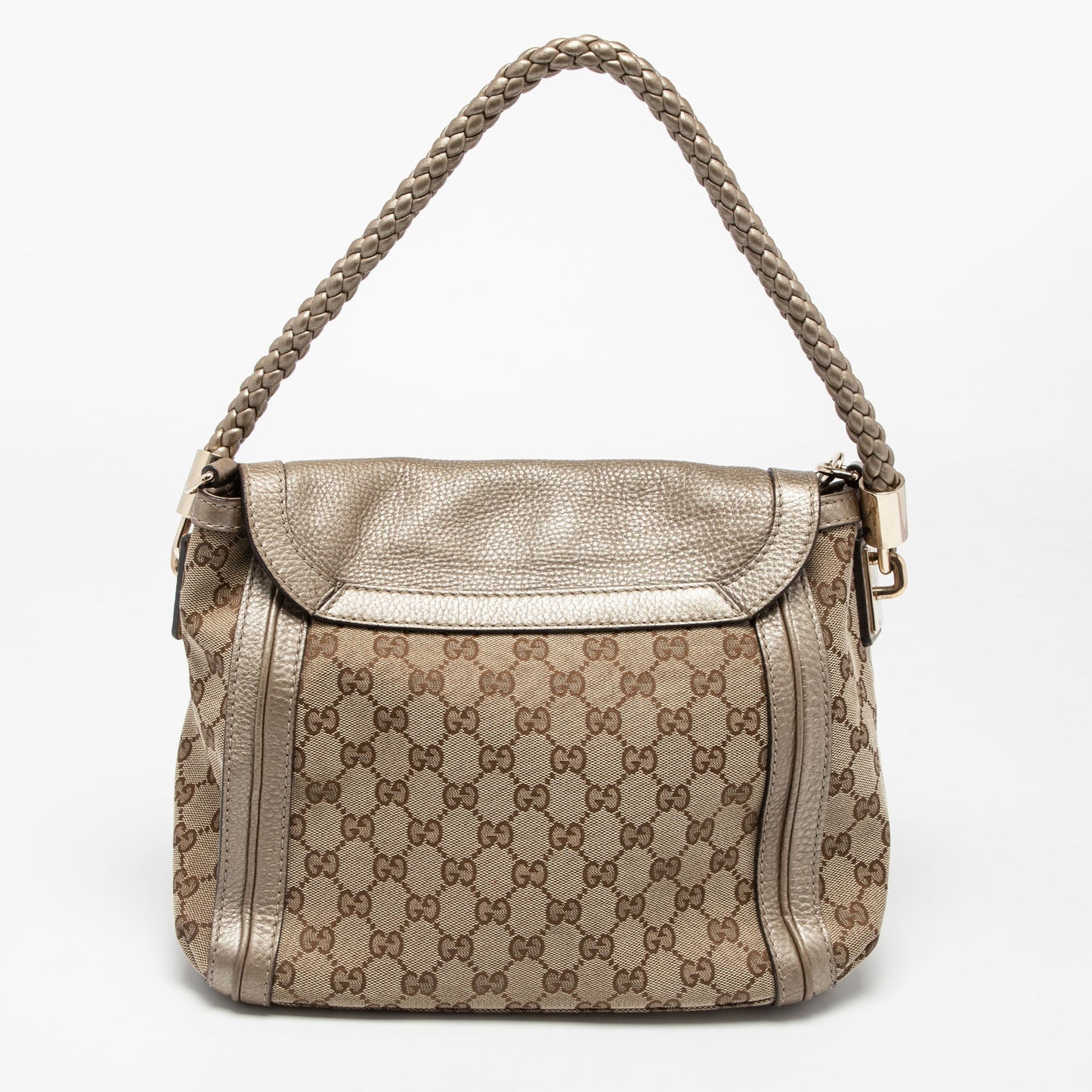 Gucci Beige/Gold GG Canvas and Leather Bella Flap Bag