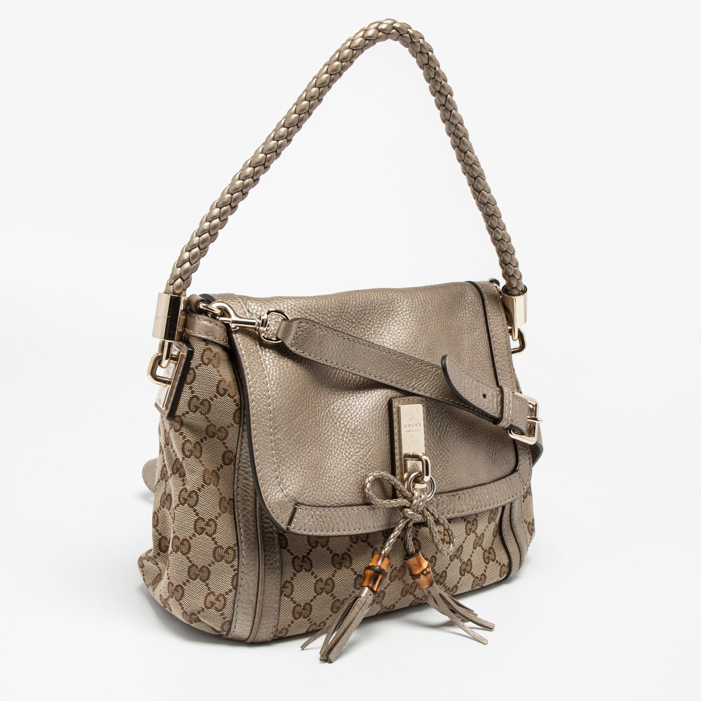 Gucci Beige/Gold GG Canvas and Leather Bella Flap Bag